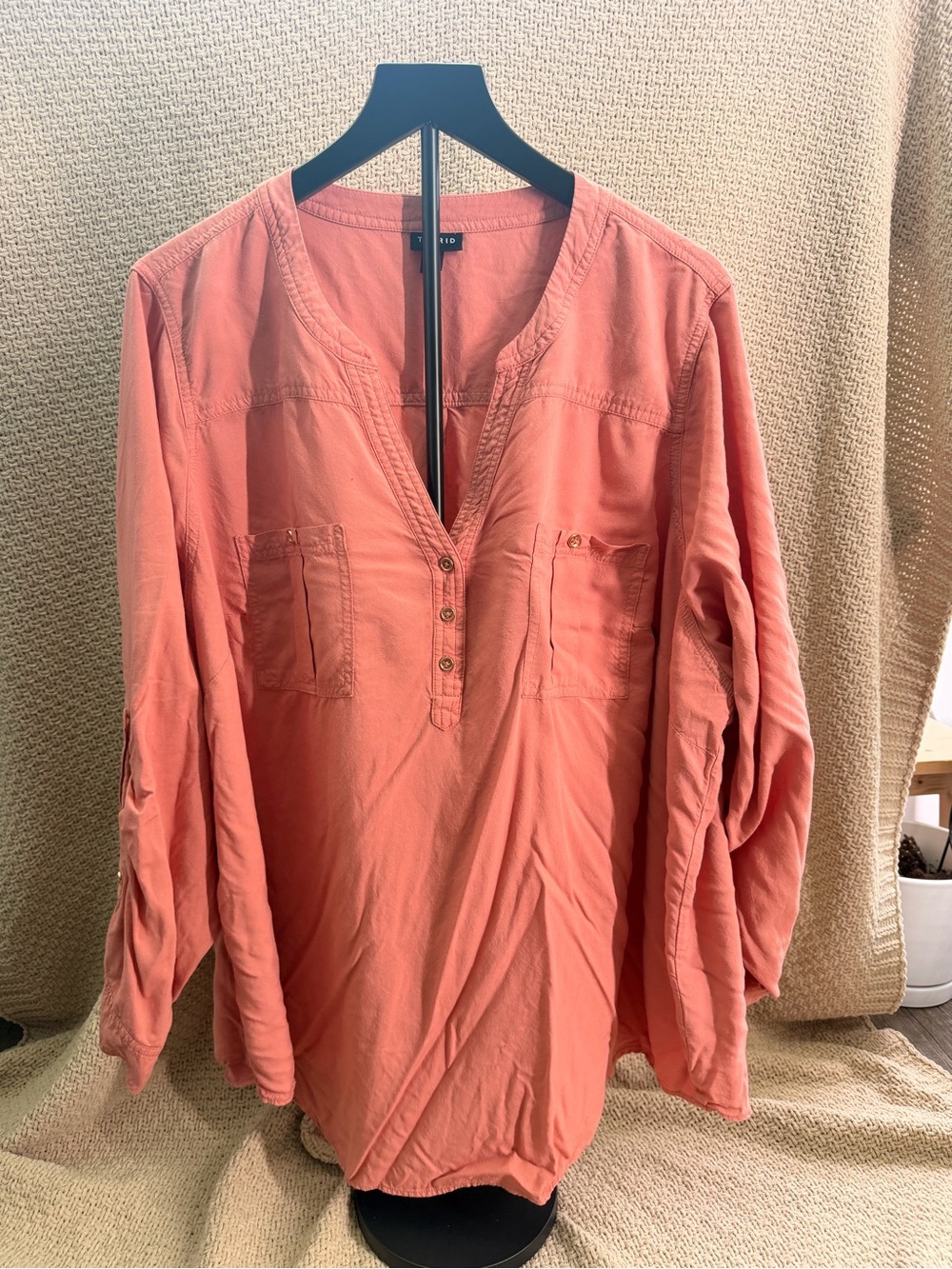 torrid Coral Button-Front Henley Top